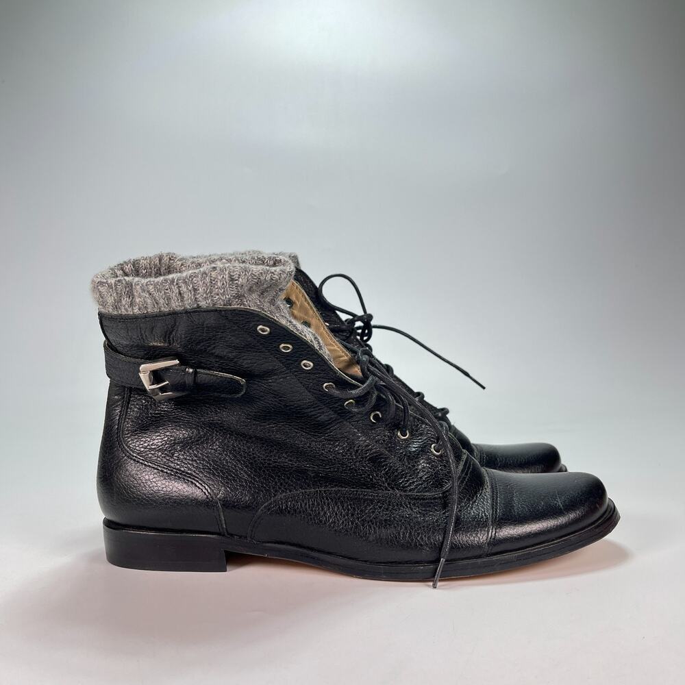 Opening Ceremony Black Gray Leather Built-in Sweater Cuff Boots Women's Size 7